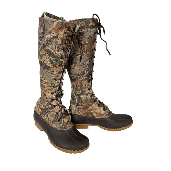 Vintage LL Bean Tall Leather Camouflage Duck Boots Womens Size 6.5 -7 Hunting - Picture 1 of 13